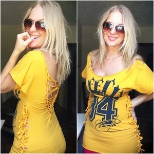 King Felix Hernandez #34 Seattle Mariners Yellow Cotton Cut-up Upcycled T-Shirt